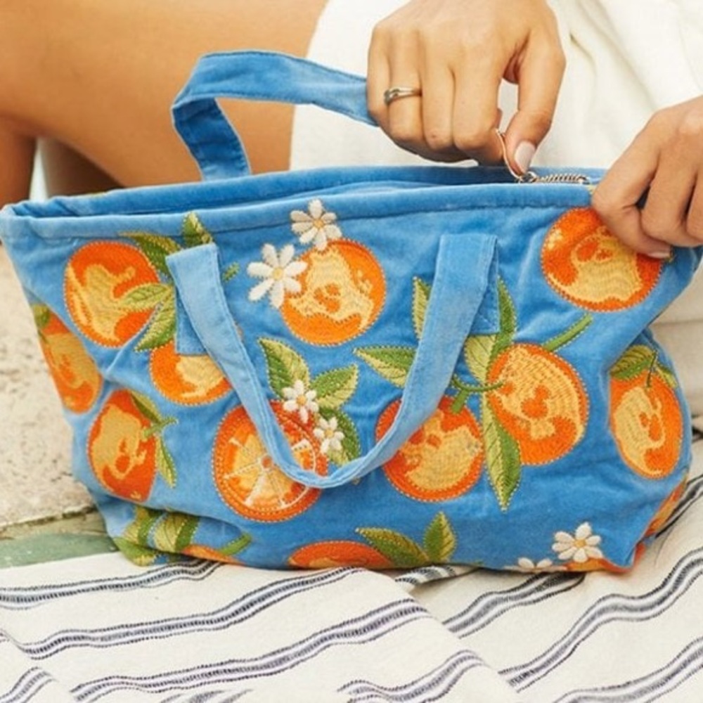 Elizabeth Scarlett Mandarin orange velvet tote bag